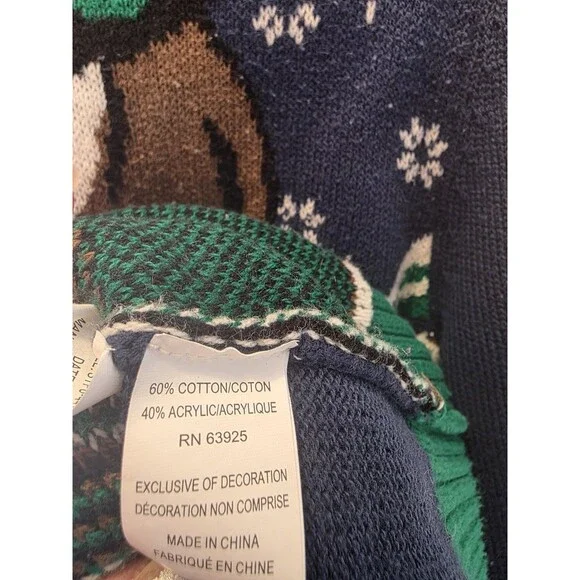 Ugly Christmas Sweater Deer Hooded Antler Mens Large Black Long Sleeve - Picture 7 of 9